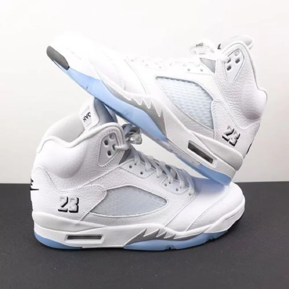 Jordan White Ice Blue Retro 5 Sneakers
